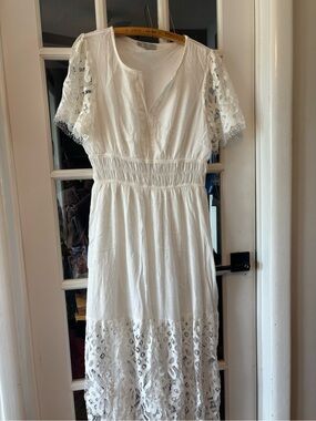 J. Gee White Lace Maxi Dress with Smocked Waist size L
